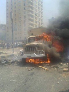Brotherhood burned a military car in Nasr City