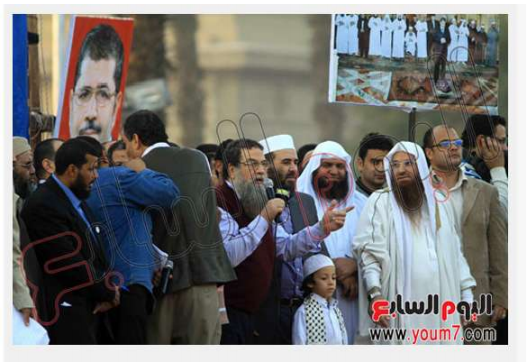 Assassins of President Anwar Sadat Tarek and Aboud Elzomor leading pro Morsi demonstration