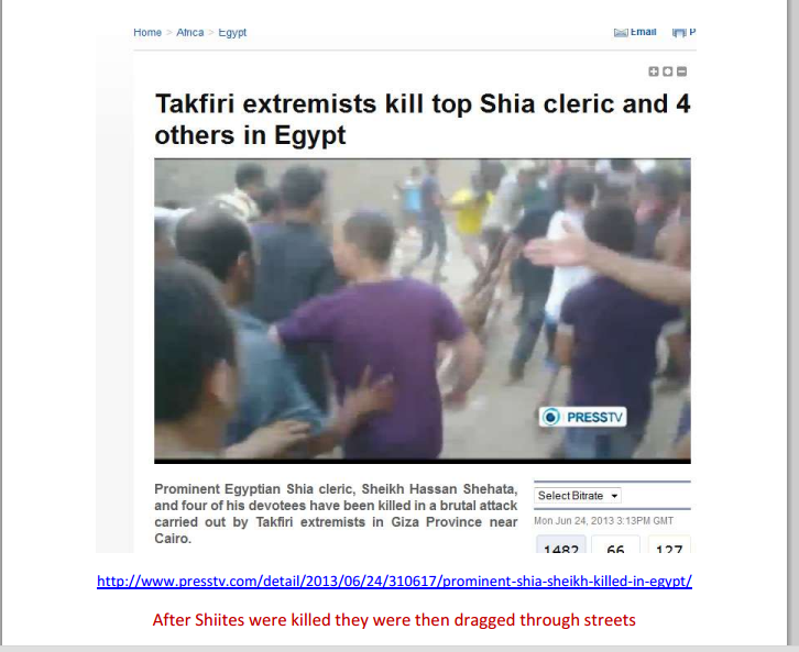Brotherhood slaughtered 4 Shiites in Cairo Egypt