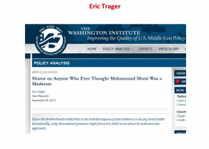 Eric Trager new republican said shame on anyone who ever thought Muslim Brotherhood  or mohammed morsi was a moderate or democratic