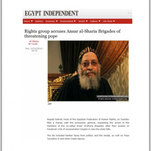 Human rights groups accusing Islamist and supporters of Brotherhood of Threatening the Egyptian Christian Pope