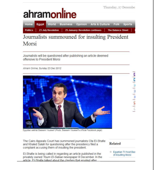 Journalists and Hosts programs sumound for insulting President Morsi