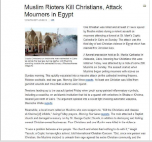 Muslim Rioters Kill Christians and attack Mourners in Egypt