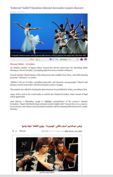 Muslim brotherhood prohibited ballet dancing and Opera