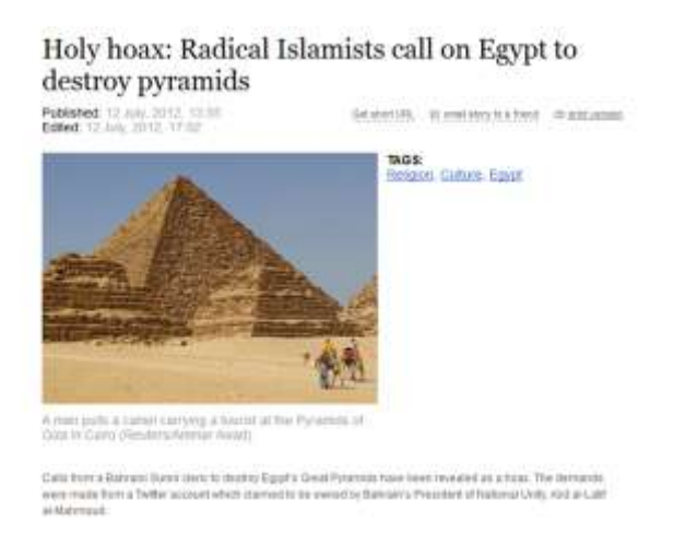 Radical Islamist call on Egypt to destroy the Pyramids