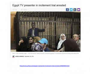 Tawfik Okasha tv presenter arrested and put on trial for insulting president Morsi