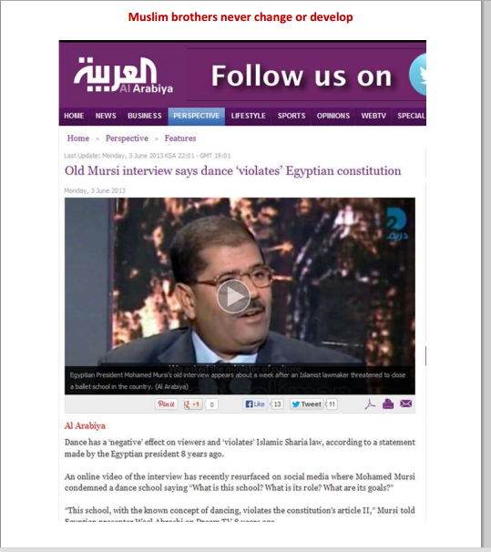 The Ex President of Egypt Mohamed Morsi said that dancing violates the Egyptian Constitution