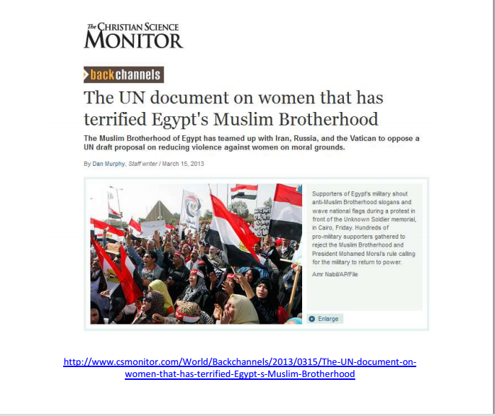 The UN document of women that has terrified Muslim Brotherhood regime in Egypt
