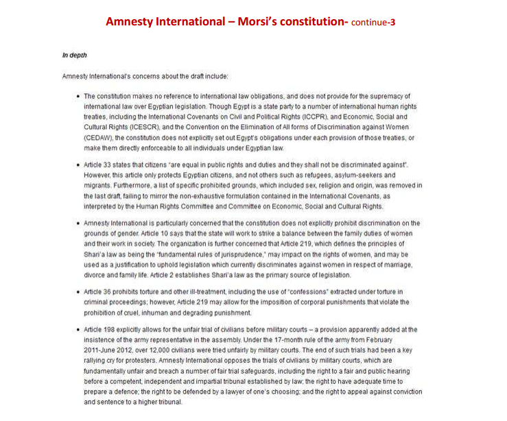 part 3 morsi and brotherhood constitution as reported by amnesty international