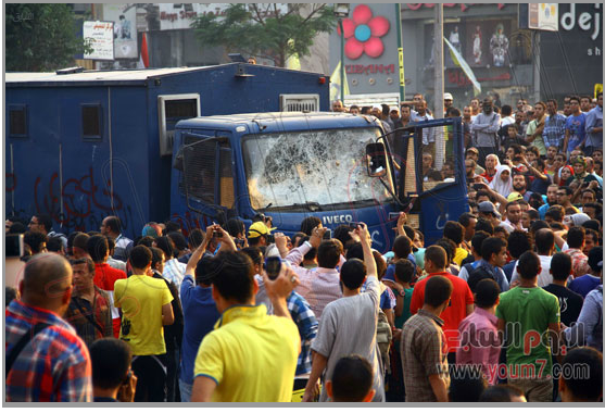Brotherhood supporters attacked Police truck transferring prisoners Cairo Egypt Nasr City Area