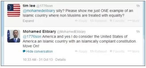 Mohamed Elibiary a senior US Dept of Homeland Security advisor said that America is an Islamic country
