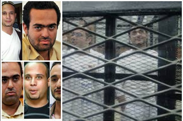 Mohamed Adel and Ahmed Maher members of 6 April Movement in Egypt and Ahmed Doma political activist