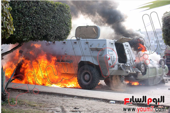 Military troop carriers burned by muslim brotherhood terrorists