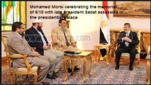 Mursi celebrated 6 Oct , the day of President Sadat assassination, Mursi with late president sadat's assassins in Etihadeya presidential palace...