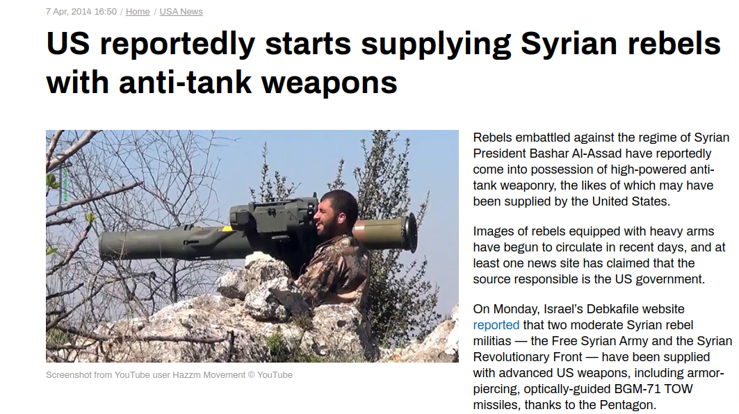 US reportedly starts supplying Syrian rebels with anti tank weapons — RT USA News