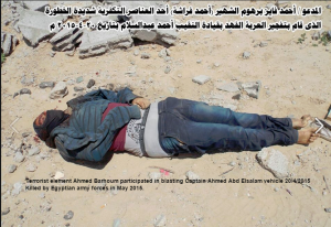 Terrorist element Ahmed Barhoum killed in Sinai by Egyptian army in May 2015‬