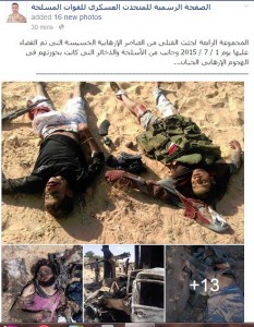 Egyptian armed forces killed terrorist elements in terror attacks on 1 July 2015 terrorists carried weapons and different ammunition