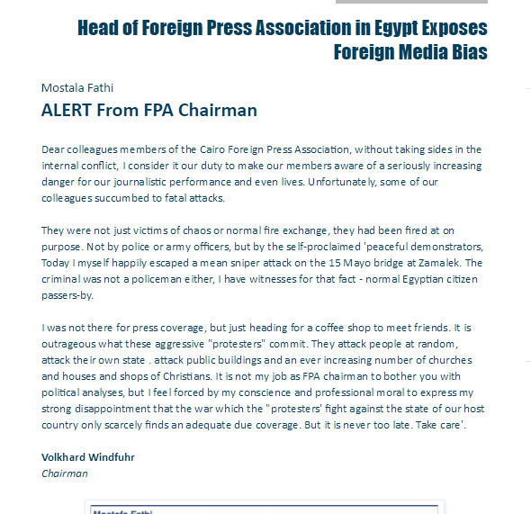 Head of Foreign Press Association in Egypt Exposes Foreign Media Bias